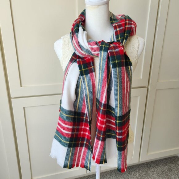 Lands End Accessories - NWT Lands End Ivory Tartan Plaid Scarf Wrap Soft Cozy Winter Preppy Academia